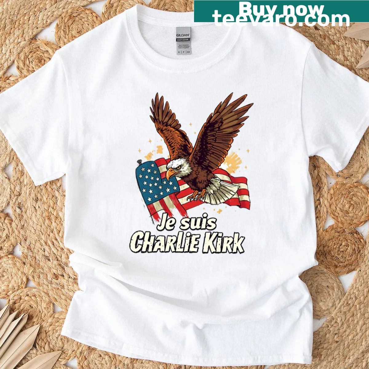 Bold typography t-shirt with the phrase Je Suis Charlie Kirk — on a men's t-shirt