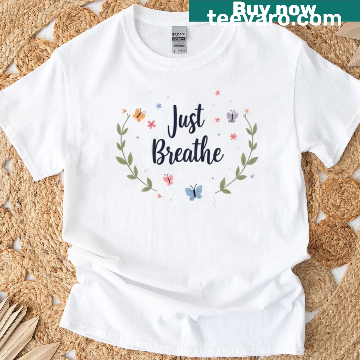 Serene design of leaves and a butterfly on a T-shirt — on a men's t-shirt