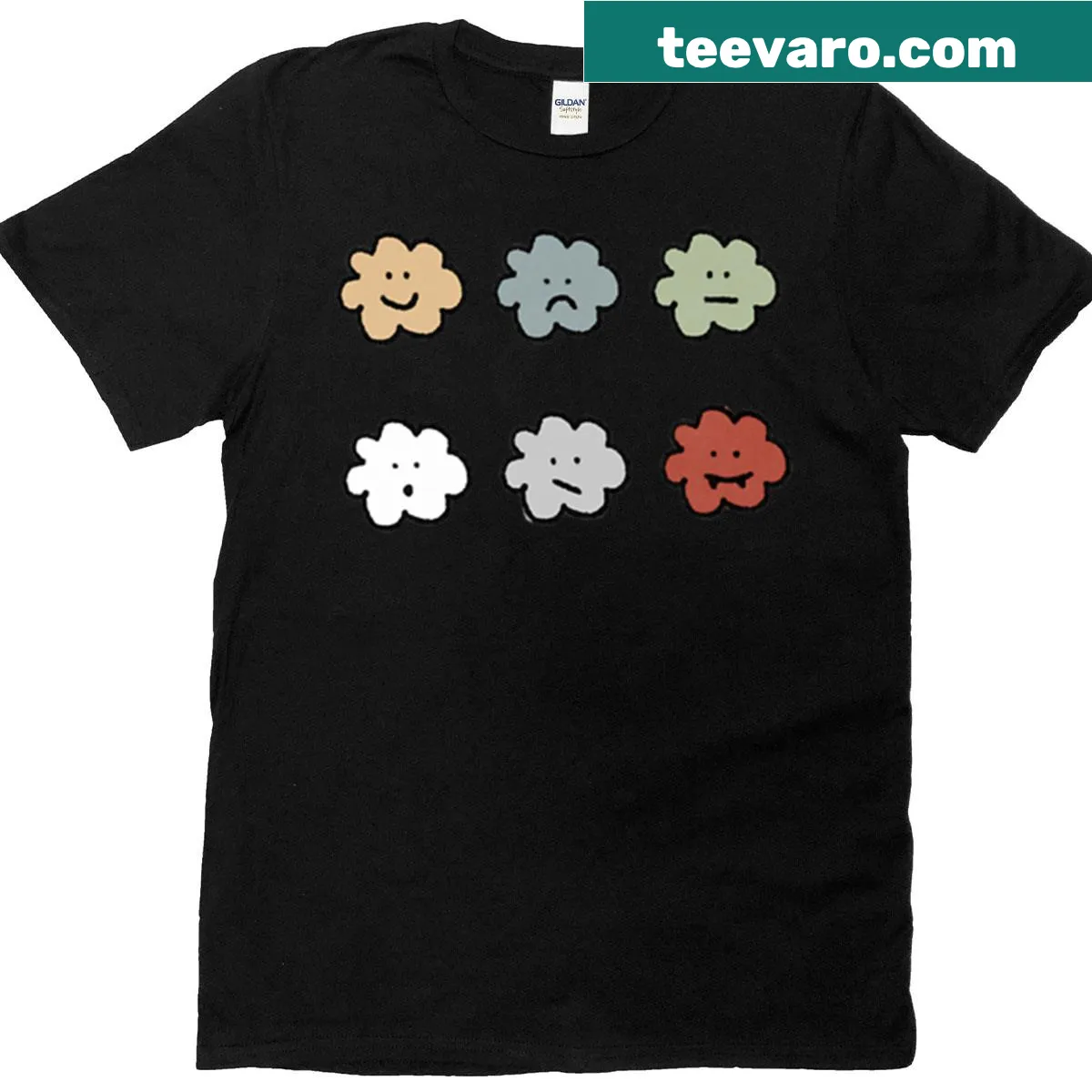 Cute Kawaii Cloud Moods T-shirt featuring pastel cloud expressions. — on a men's t-shirt