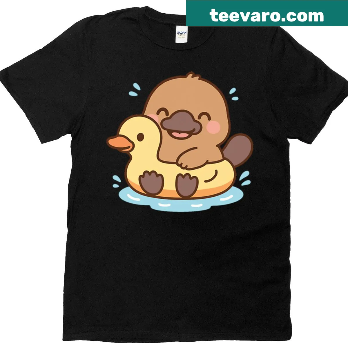 Cute platypus character in a pool on a shirt — on a men's t-shirt