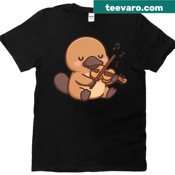 Cute T-shirt featuring a kawaii platypus playing the violin