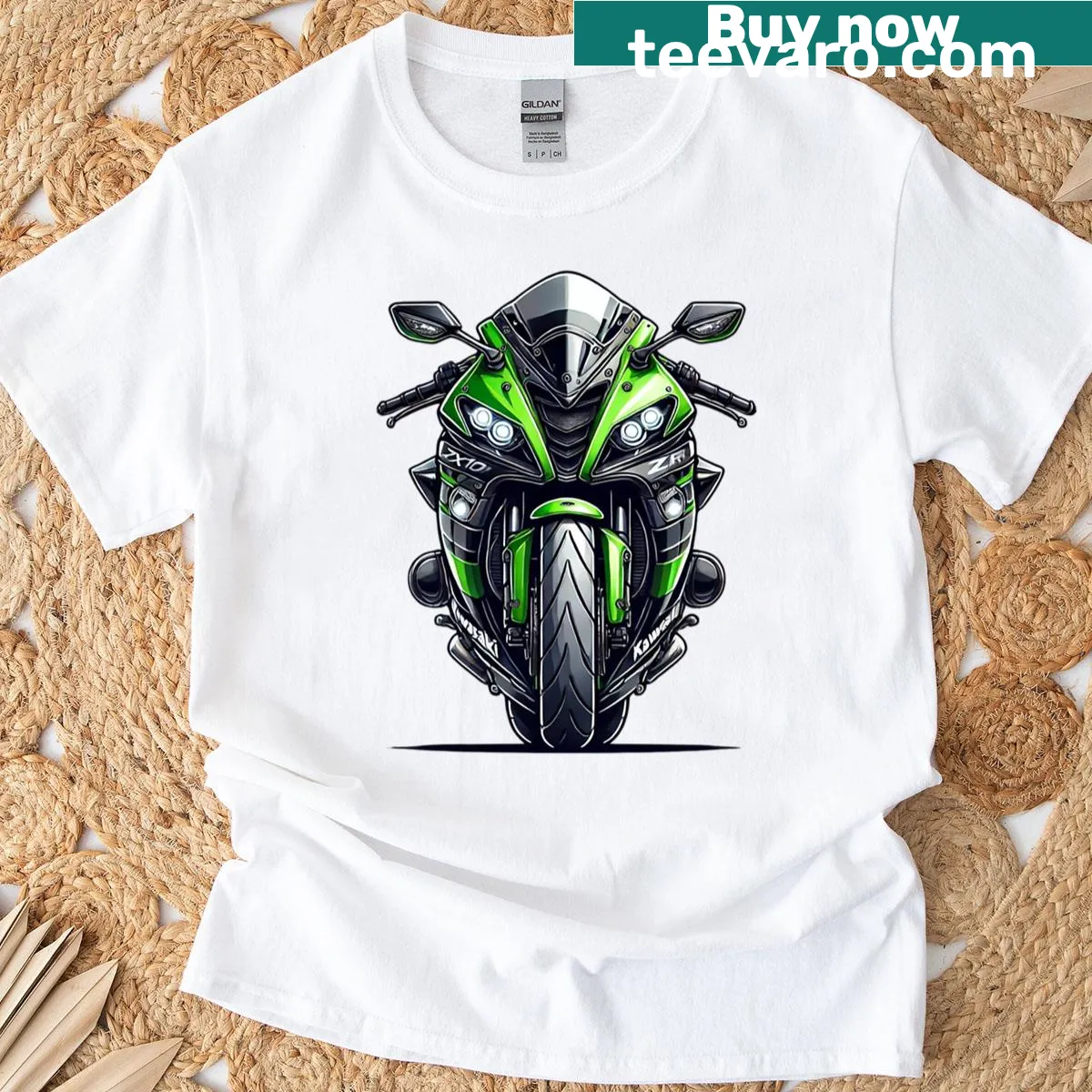 Illustration of a Kawasaki Zx10r motorcycle on a t-shirt. — on a men's t-shirt
