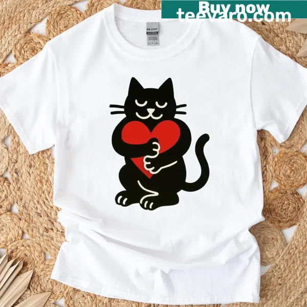 Cute cat illustration giving hugs on a T-shirt