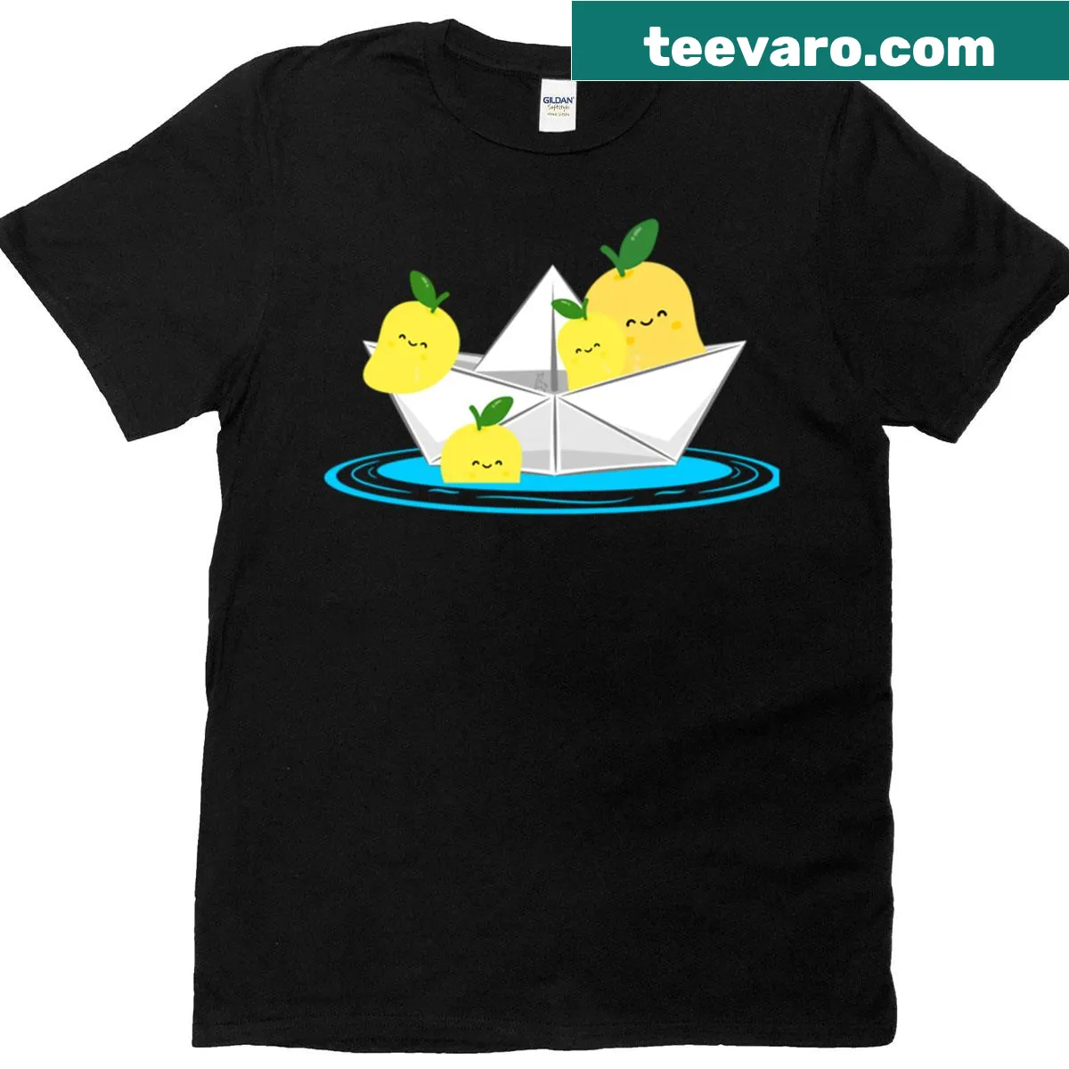 Illustration of lemons on a paper boat t-shirt — on a men's t-shirt