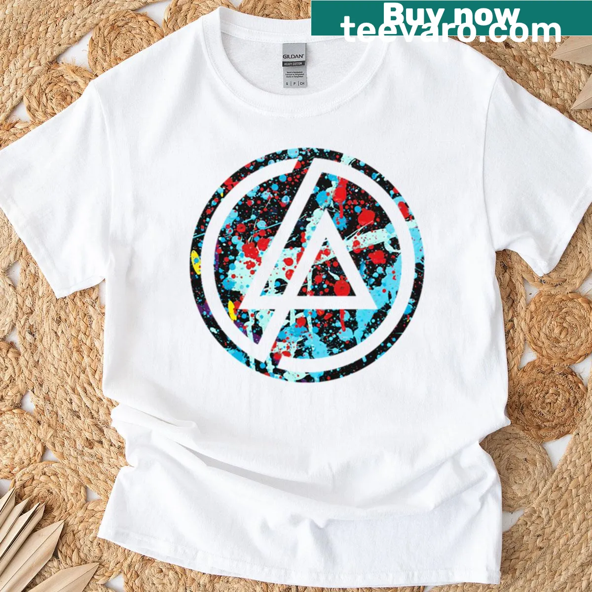 Graffiti-style design featuring Linkin Park on a T-shirt — on a men's t-shirt