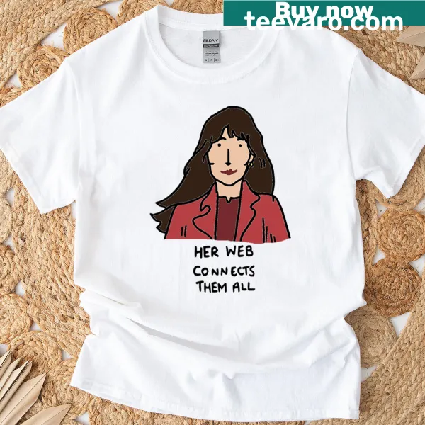 Cartoon T-shirt featuring Madame Web and her web design