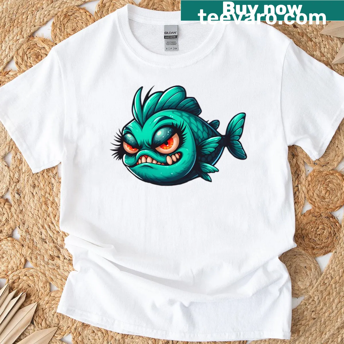 Funny fishing-themed t-shirt with a quirky graphic design. — on a men's t-shirt