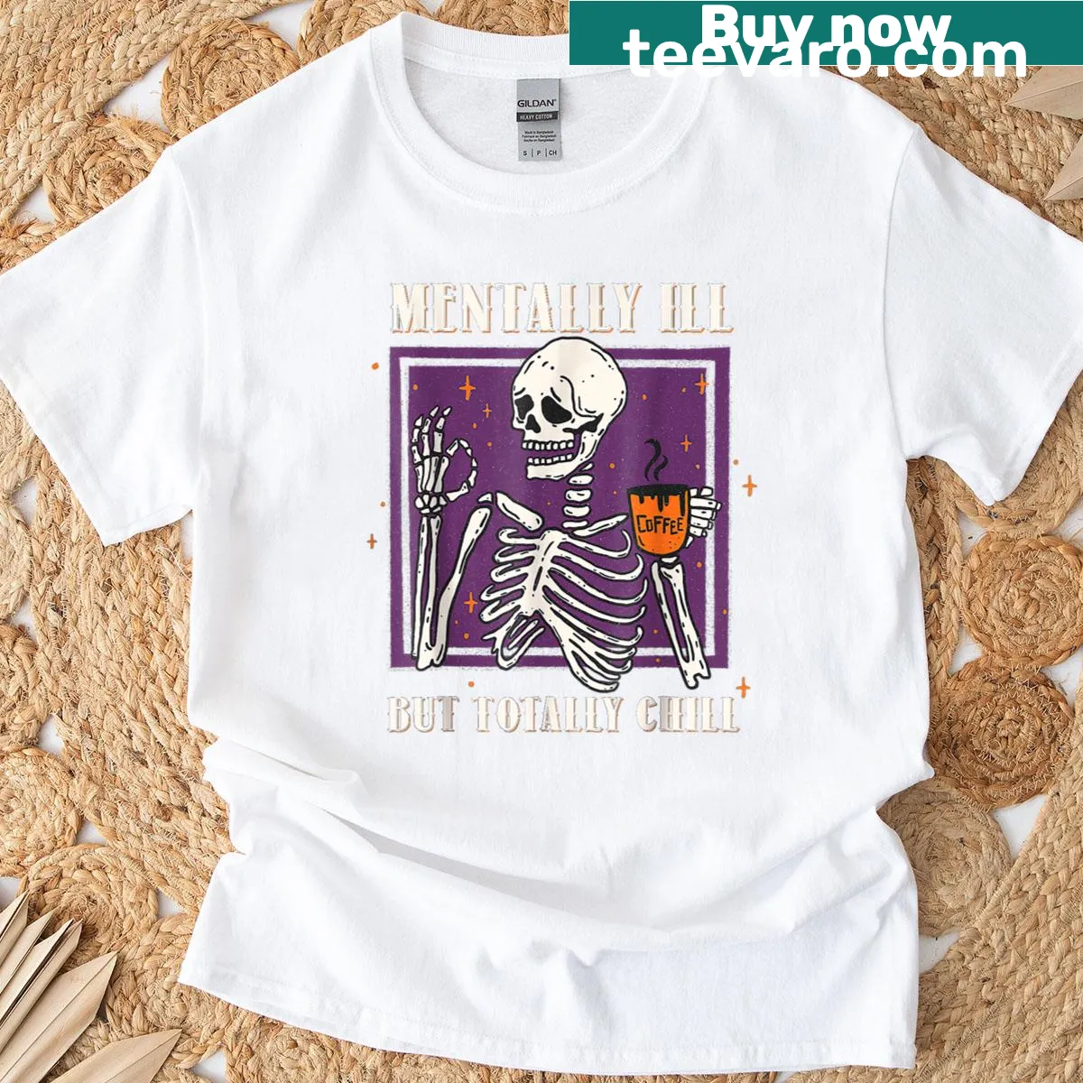 Skeleton graphic with humorous text on Halloween T-shirt — on a men's t-shirt