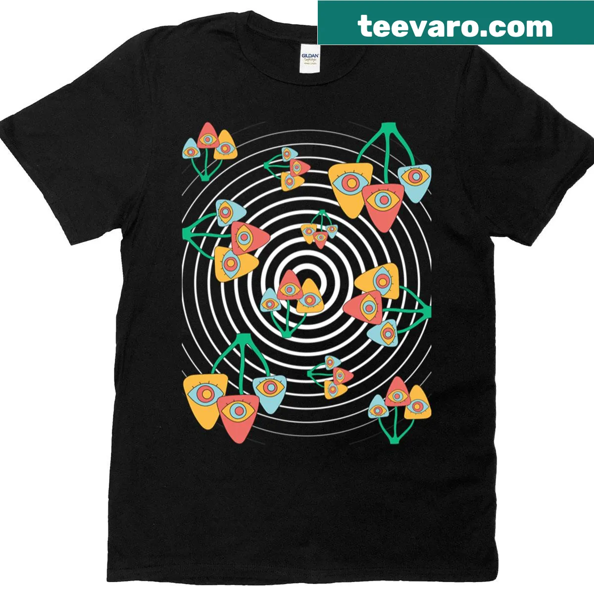 Cartoon mushrooms with eyes on a T-shirt — on a men's t-shirt