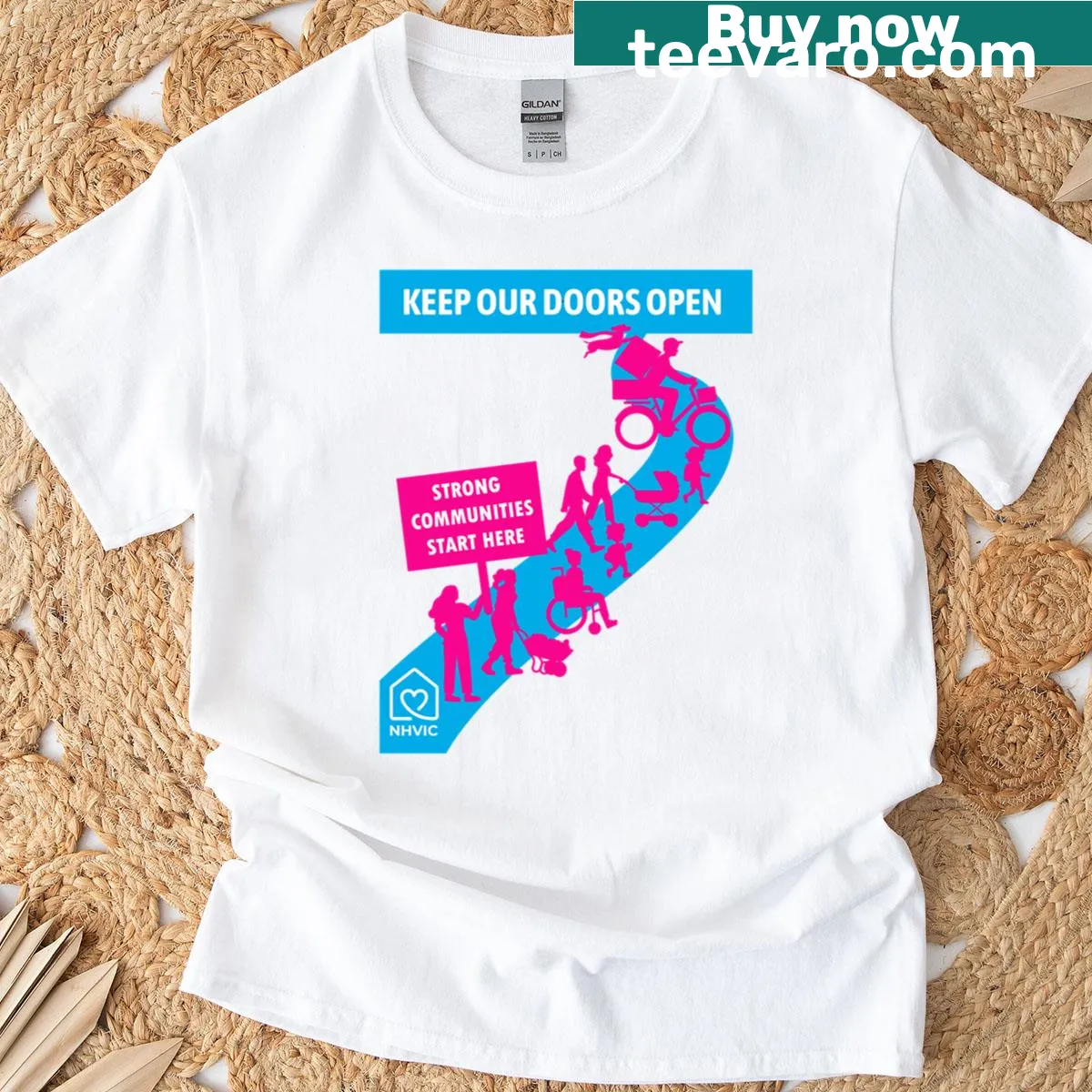 T-shirt with a graphic representing the NHVIC campaign pathway — on a men's t-shirt