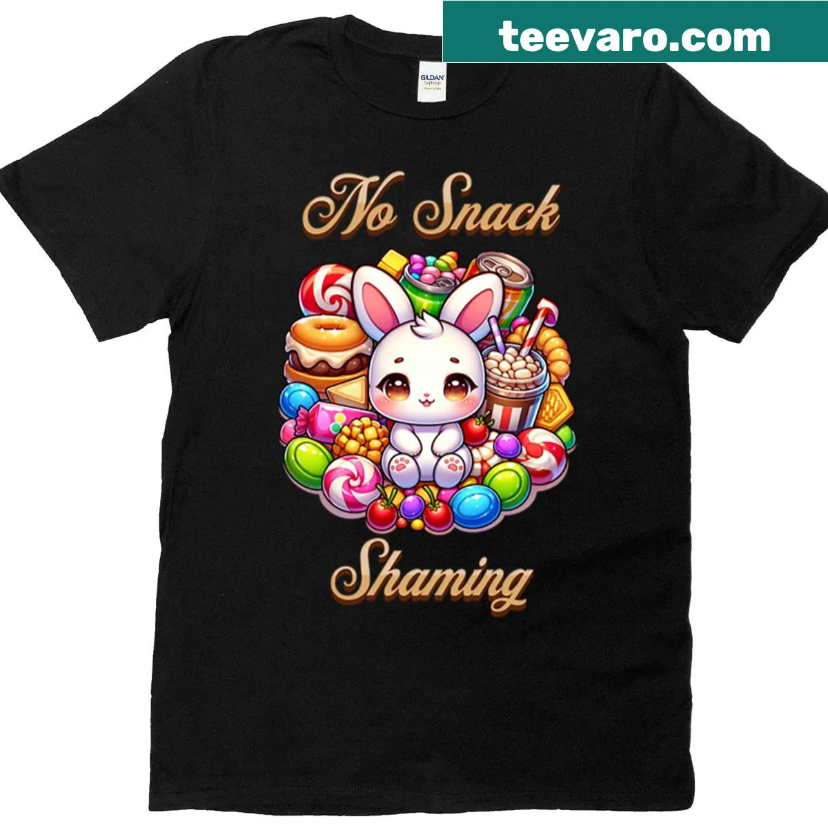No Snack Shaming T-shirt featuring playful text — on a men's t-shirt