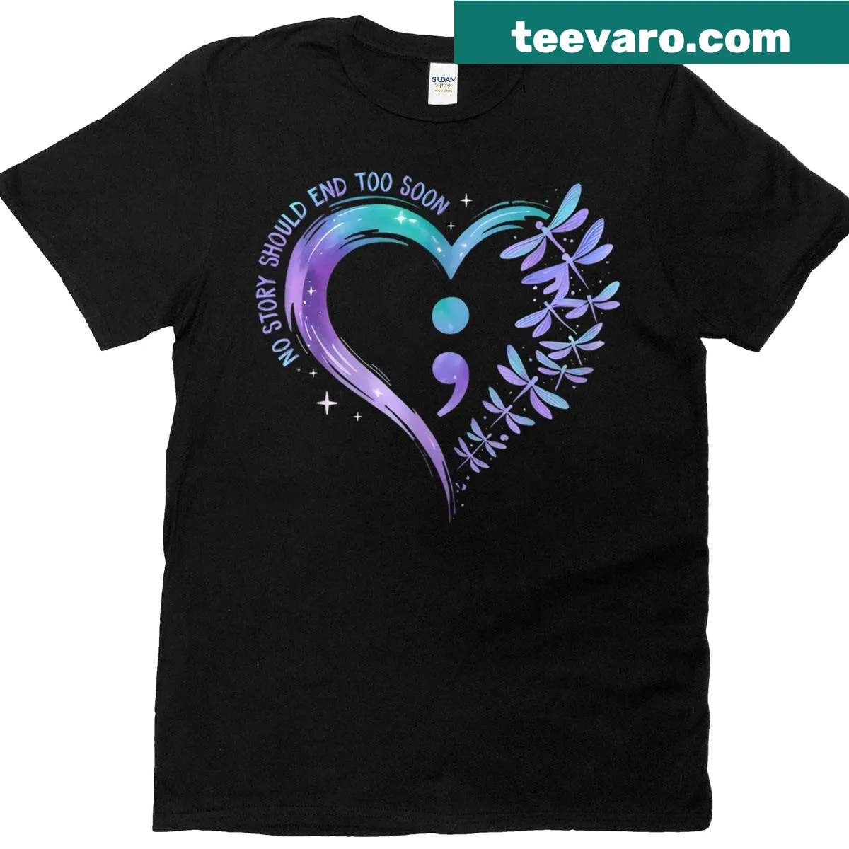 Inspirational t-shirt with dragonfly heart graphic and motivational text — on a men's t-shirt