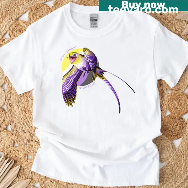 Illustration of a nightjar with empowering text for non-binary identity