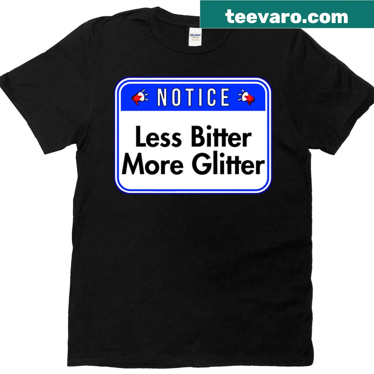 Funny warning signs T-shirt with the phrase about being less bitter — on a men's t-shirt