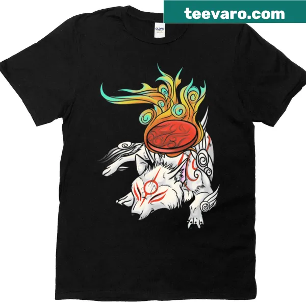 Illustrative T-shirt of Amaterasu resting, inspired by Okami.