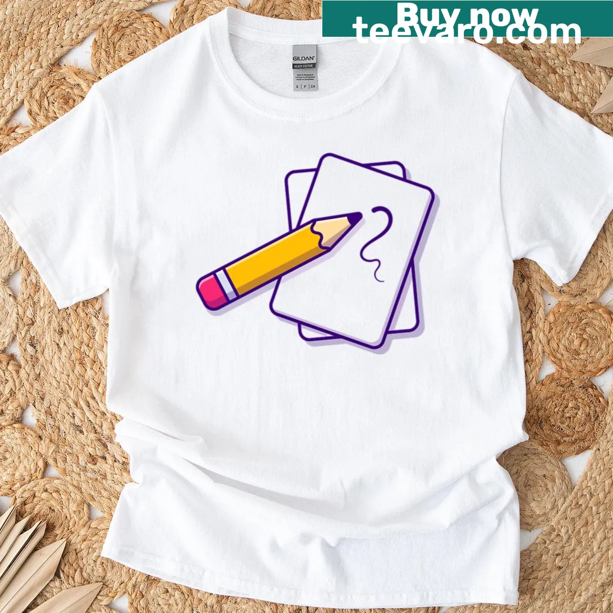 Cartoon education themed oversized t-shirt — on a men's t-shirt