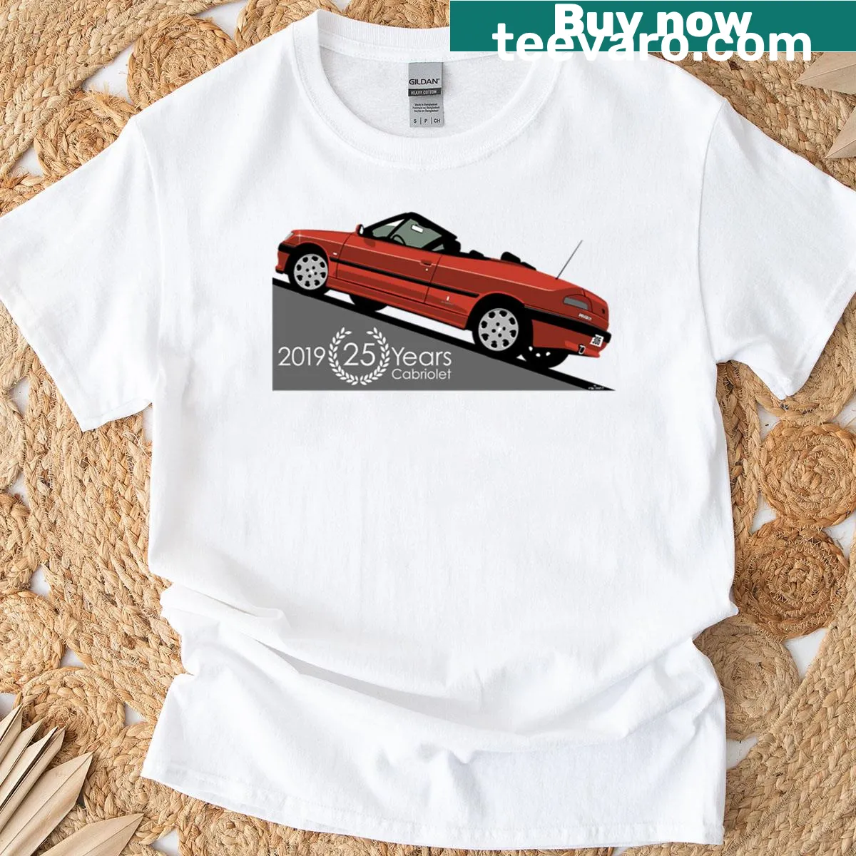 Detailed graphic of Peugeot 306 Cabriolet Phase 1 on T-shirt — on a men's t-shirt