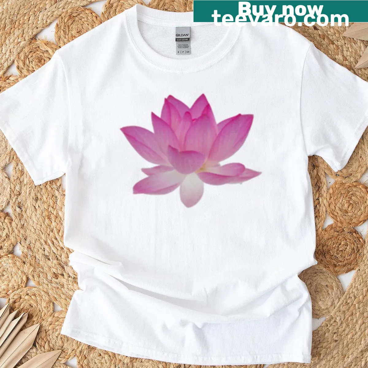 T-shirt featuring a photographic print of pink flowers. — on a men's t-shirt