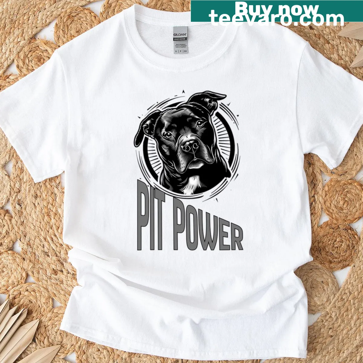 Bold Pit Power T-shirt with energetic typography design — on a men's t-shirt
