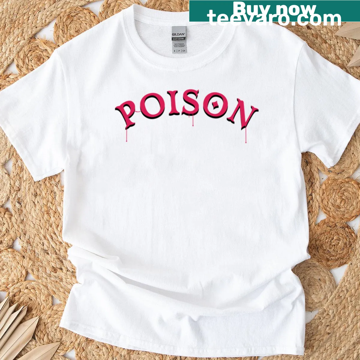 Poison logo printed on a T-shirt in bold typography — on a men's t-shirt