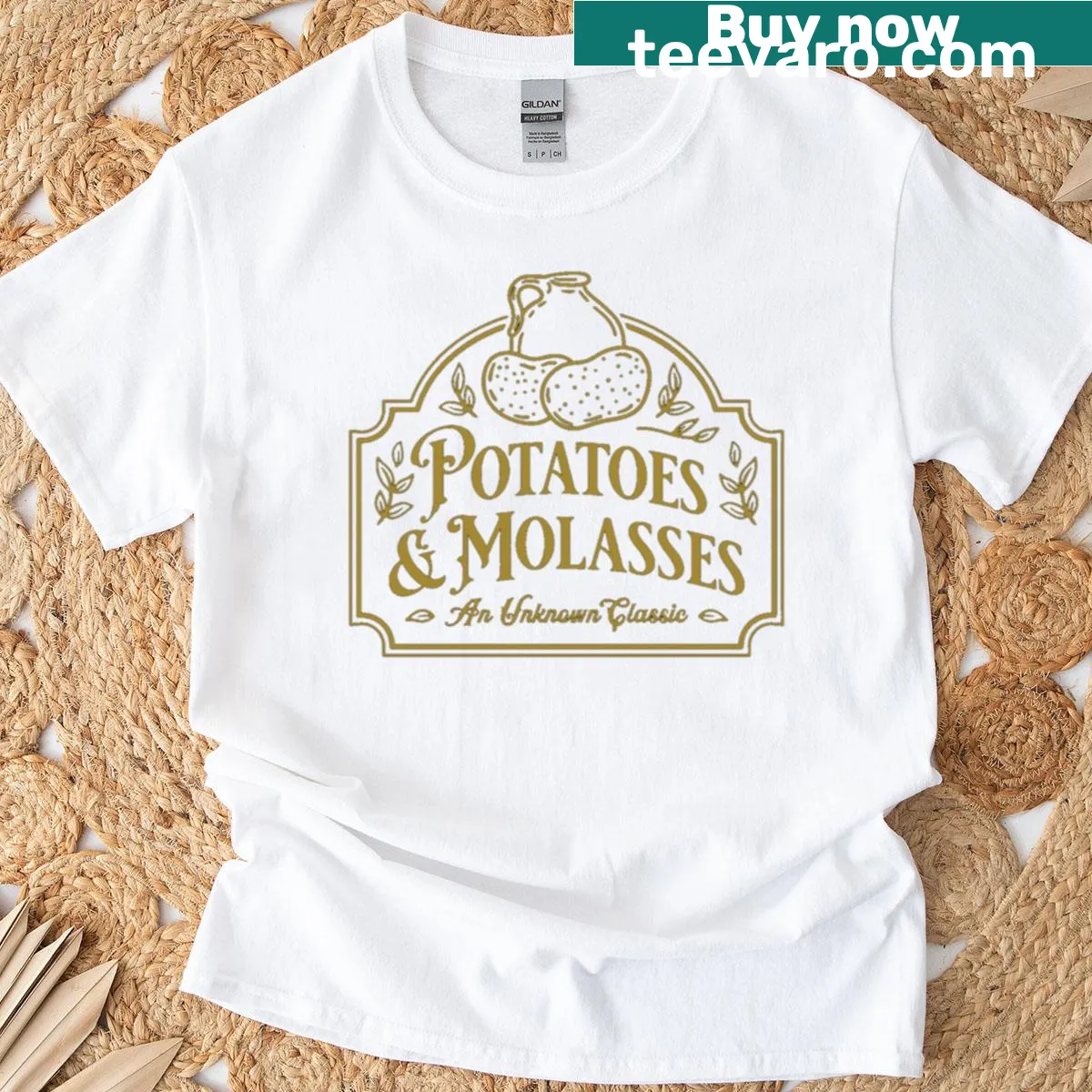 Whimsical T-shirt featuring playful illustrations of vegetables for harvest season — on a men's t-shirt