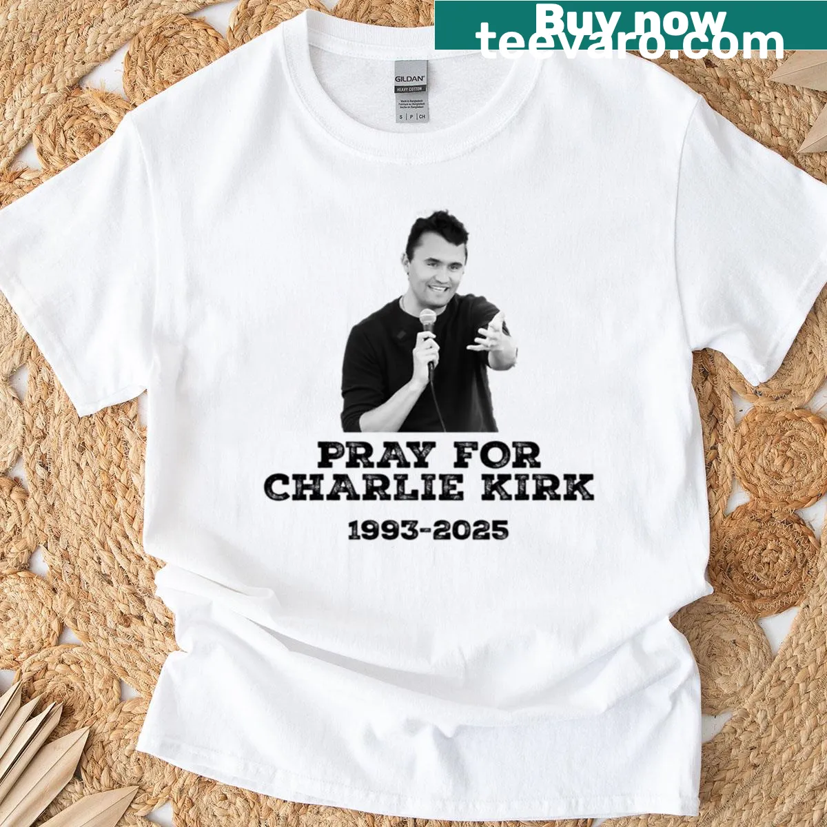 T-shirt with the message 'Pray For Charlie Kirk' for support and solidarity — on a men's t-shirt
