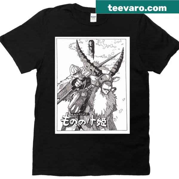 Hand drawn illustration from Princess Mononoke on a t-shirt.