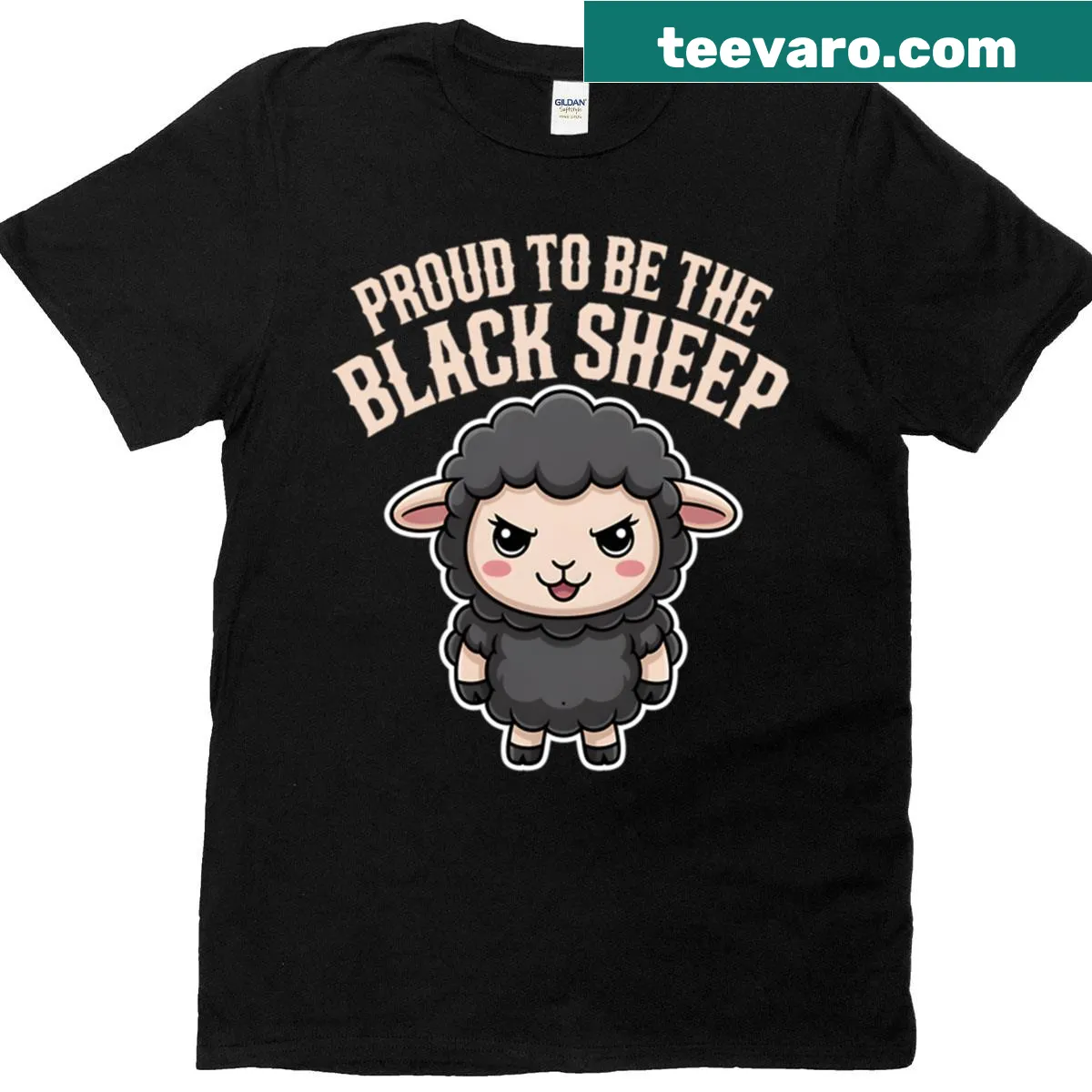 Typography T-shirt with the phrase 'Proud To Be The Black Sheep' — on a men's t-shirt