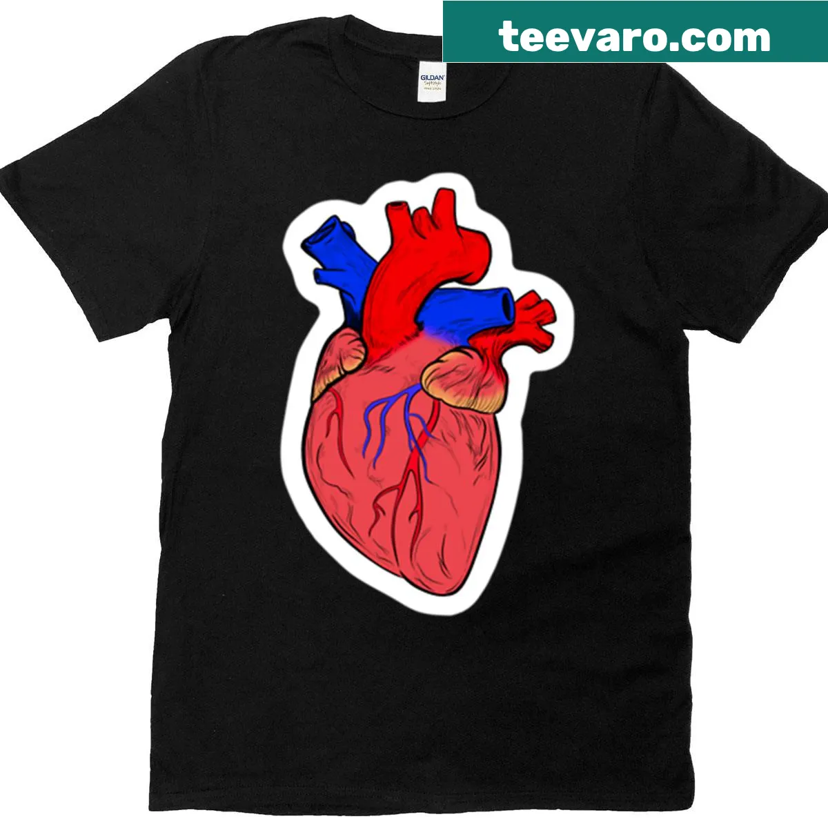 Realistic heart graphic on a science-themed t-shirt — on a men's t-shirt