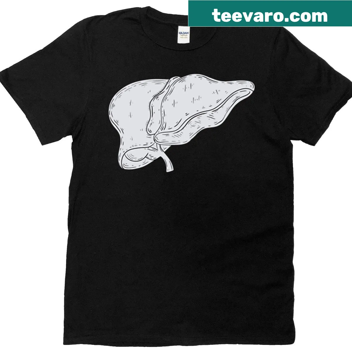 Realistic black and white liver illustration on a t-shirt — on a men's t-shirt