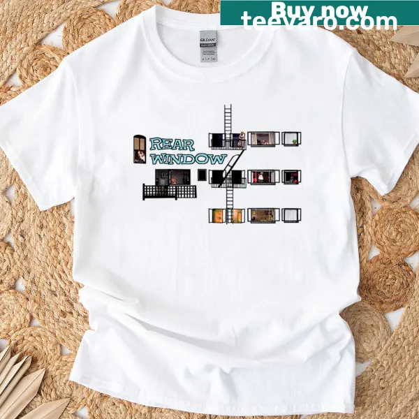 Minimalist typographic T-shirt inspired by the film Rear Window