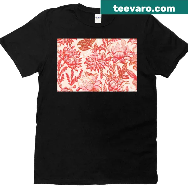 Vintage tropical floral pattern t-shirt inspired by red coral.