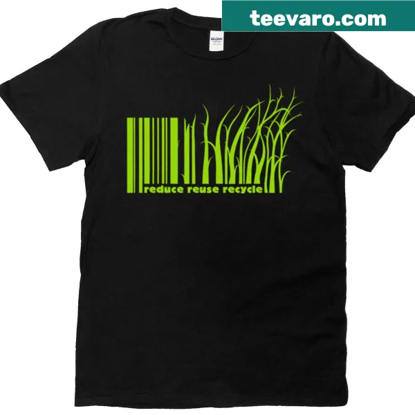 T-shirt featuring the phrase 'Reduce Reuse Recycle' in bold text
