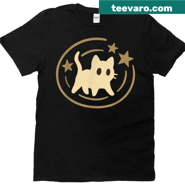 Retro scared cat design with cosmic stars on a t-shirt.