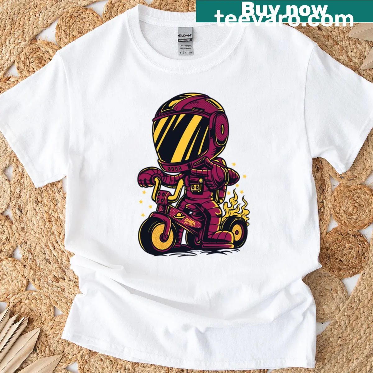 Cartoon biker graphic on a retro style T-shirt — on a men's t-shirt