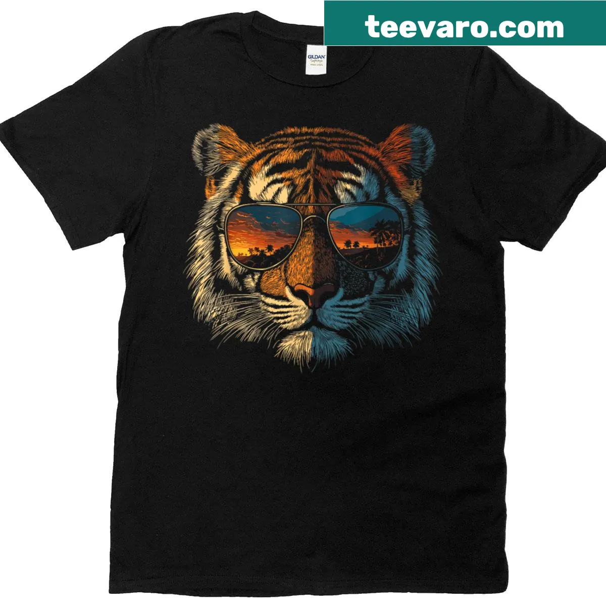 Cartoon tiger graphic on a retro funny t-shirt — on a men's t-shirt