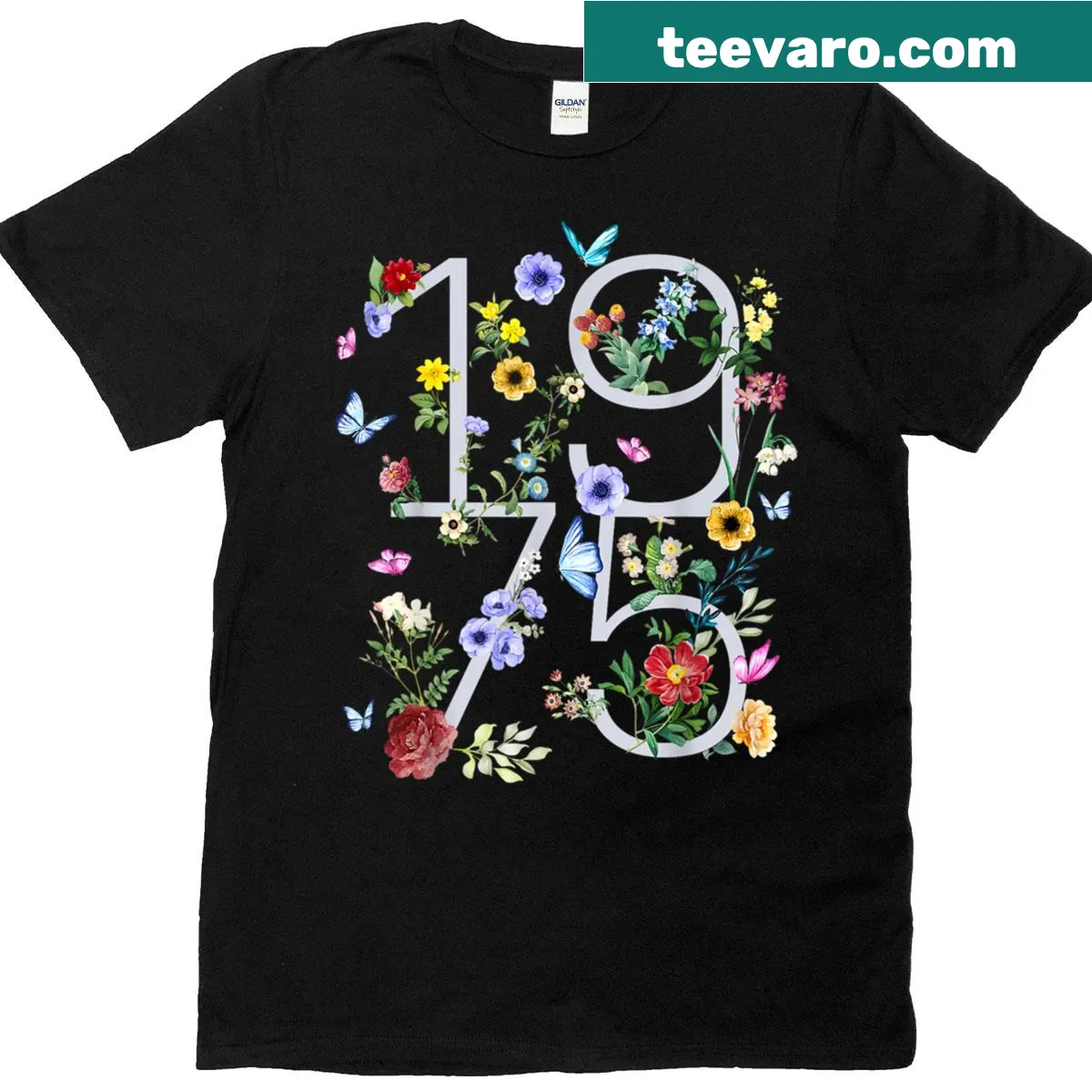 Floral 1975 design for a 50th birthday celebration — on a men's t-shirt