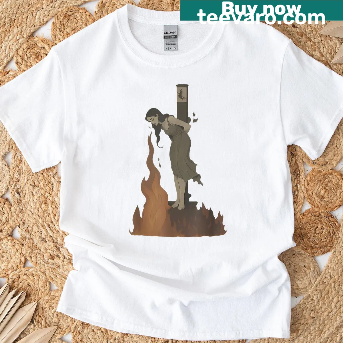 Retro witch illustration T-shirt with a feminist theme — on a men's t-shirt