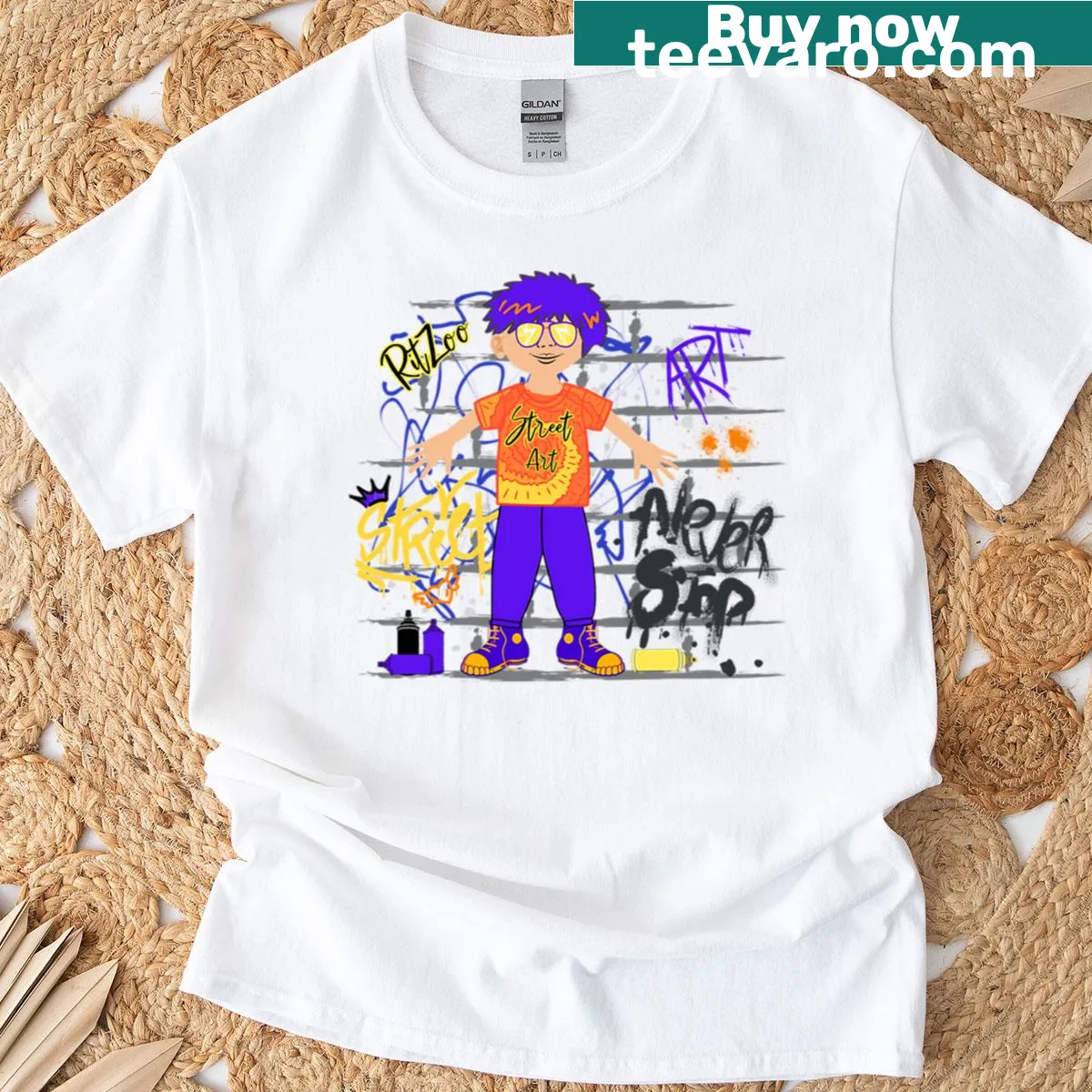 Street art inspired graphic on Ritzoo T-shirt — on a men's t-shirt