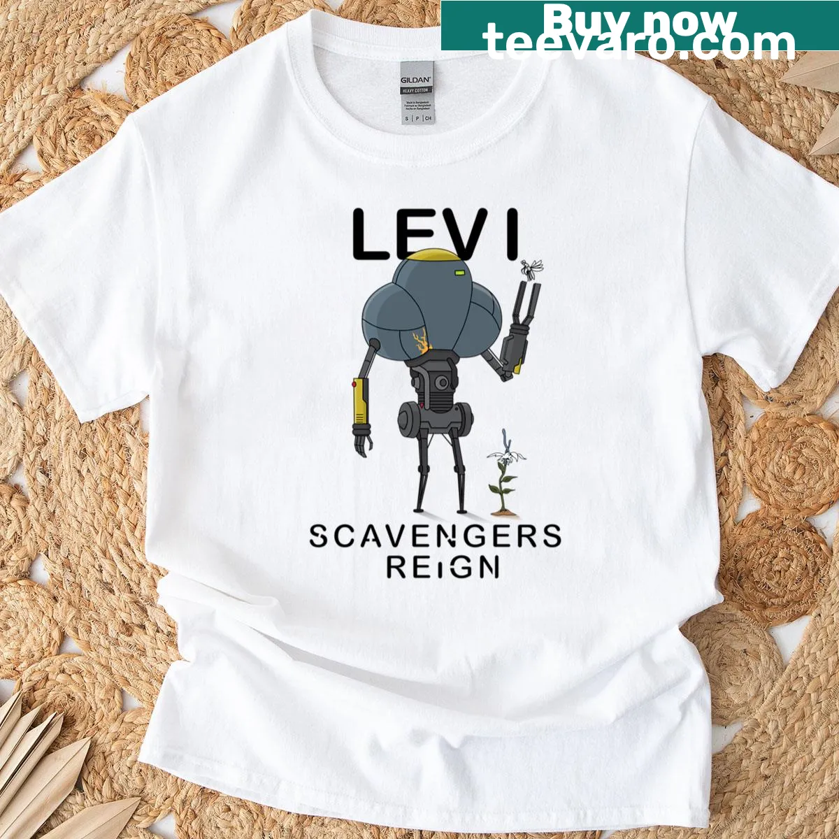 Fantasy-themed T-shirt featuring scavenger imagery — on a men's t-shirt