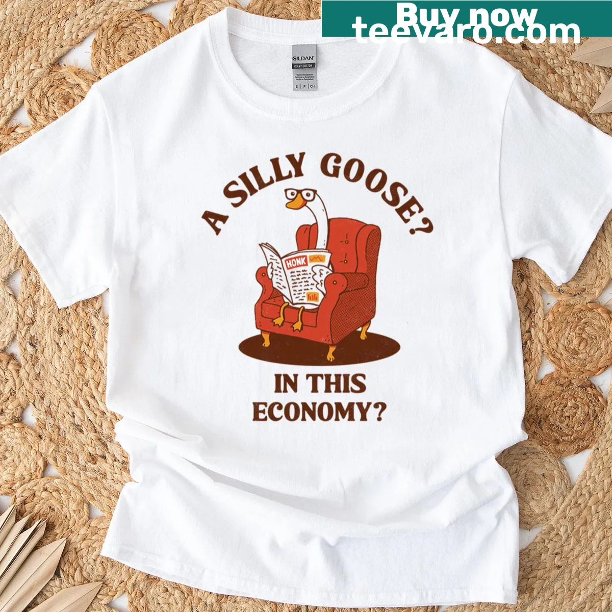 Cartoon goose illustration on a playful T-shirt — on a men's t-shirt