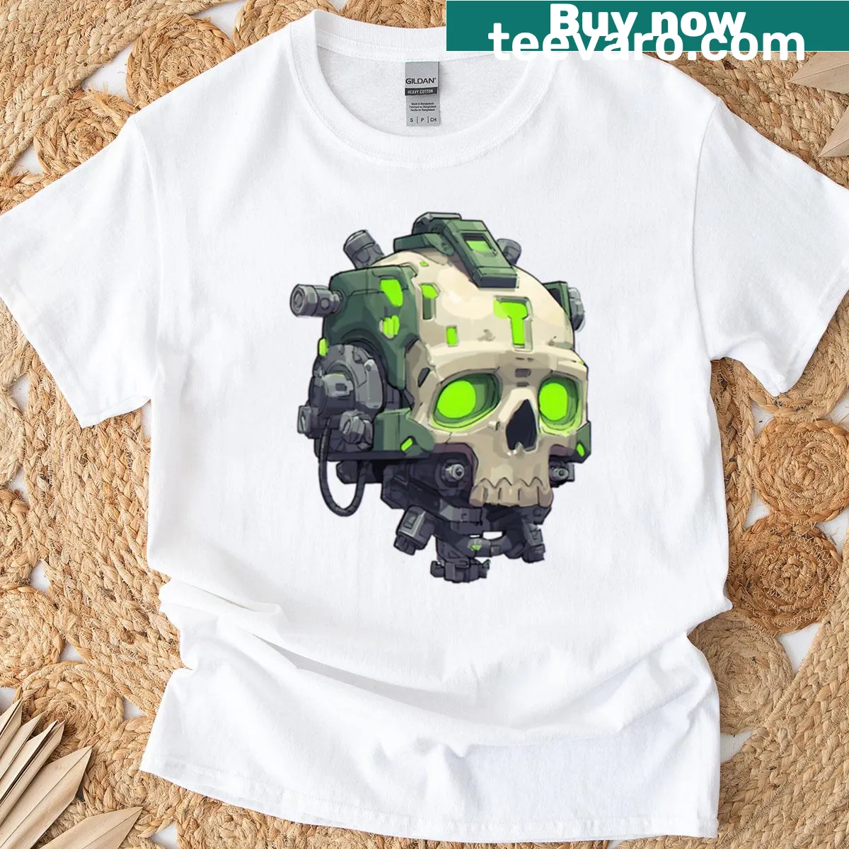 Skull graphic t-shirt with mechanical design — on a men's t-shirt