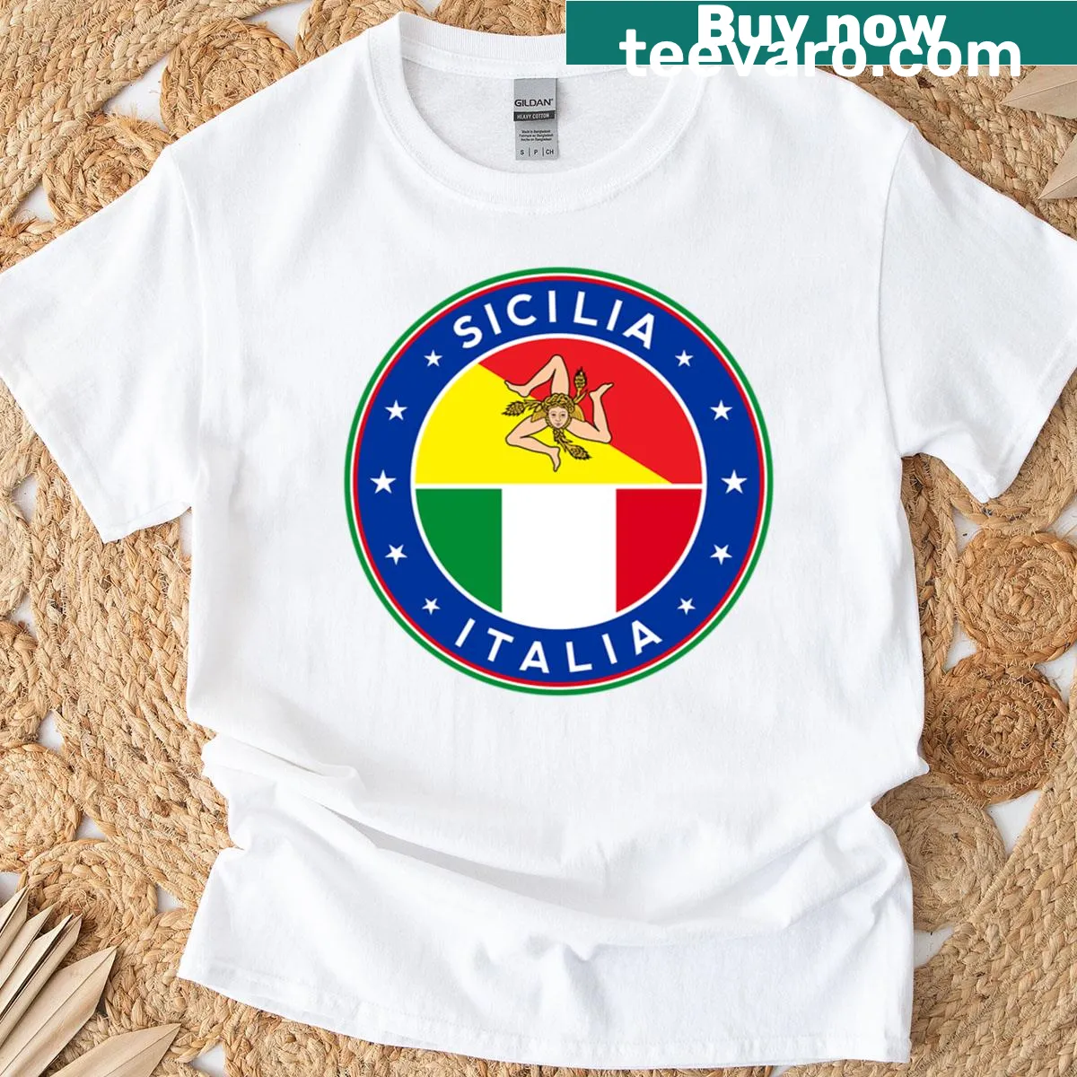 Sicilia Italia shirt featuring bold text design. — on a men's t-shirt