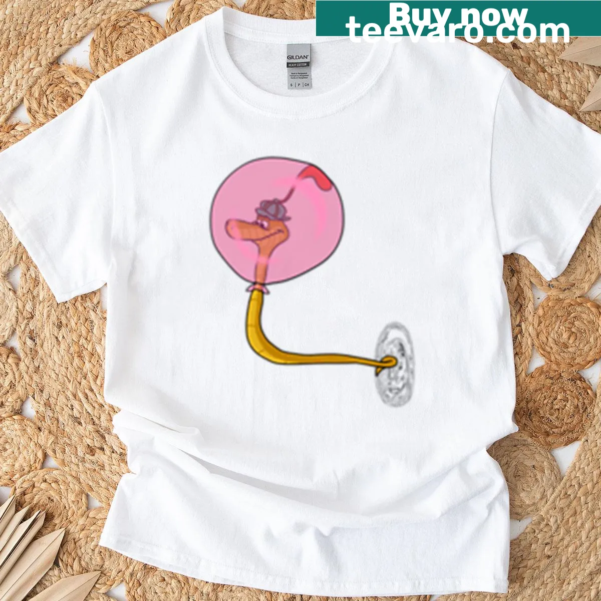 Whimsical illustration of Sir Hiss with a flying machine on a t-shirt — on a men's t-shirt