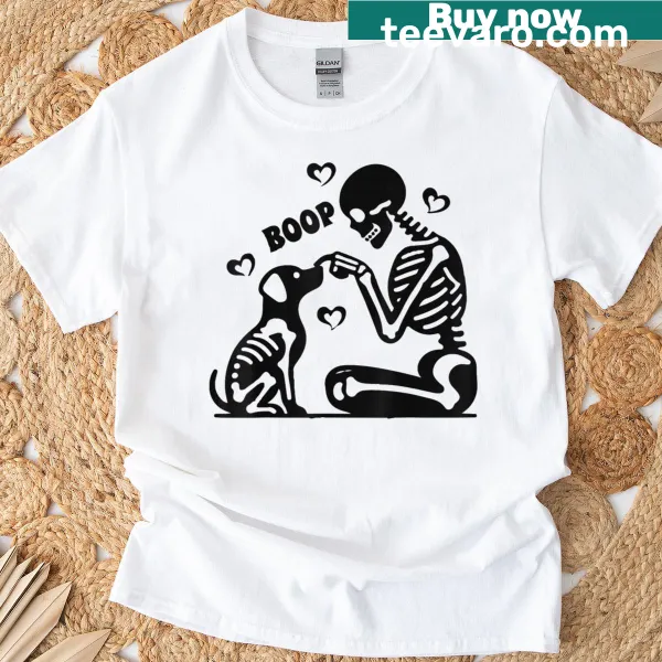 Funny Halloween t-shirt with skeleton dog and boop graphic