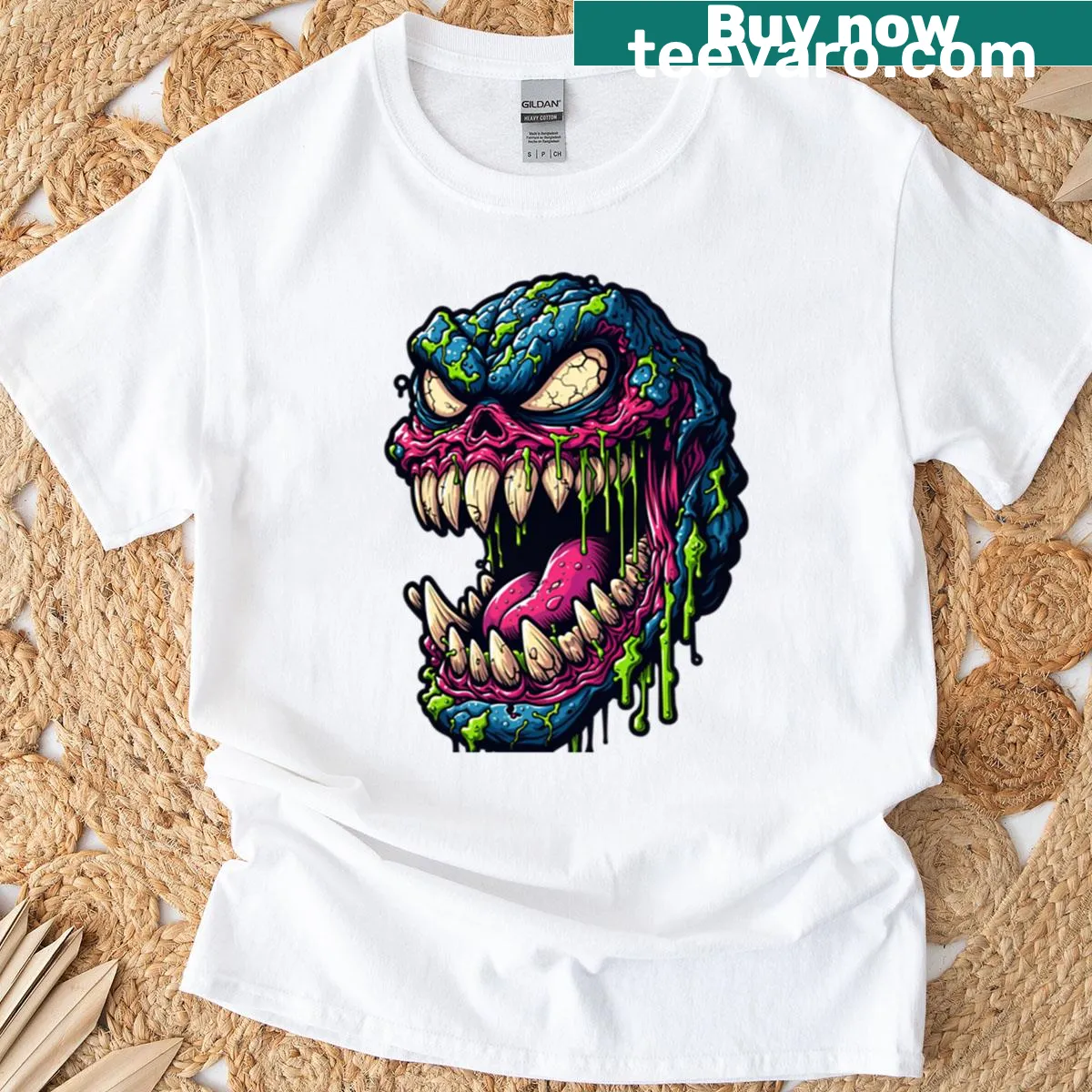 Illustration of a slime character in a boss fight for gamers. — on a men's t-shirt