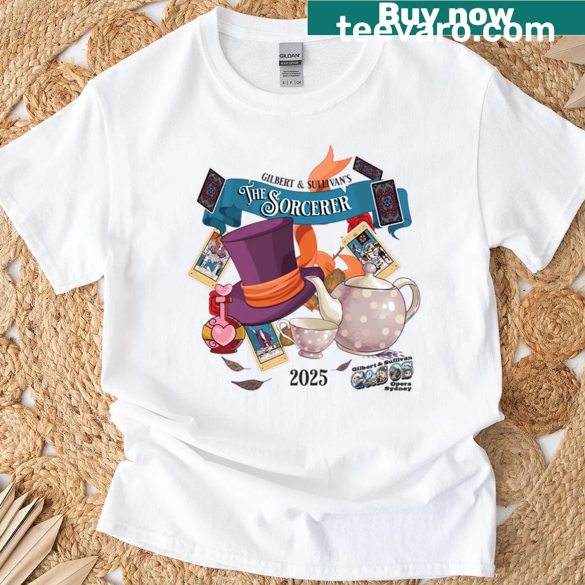 Typographic Sorcerer 2025 t-shirt with a magical theme — on a men's t-shirt