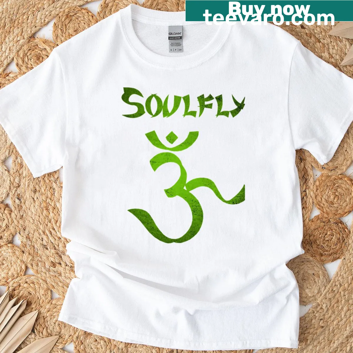 Vintage-style T-shirt dedicated to Soulfly music. — on a men's t-shirt