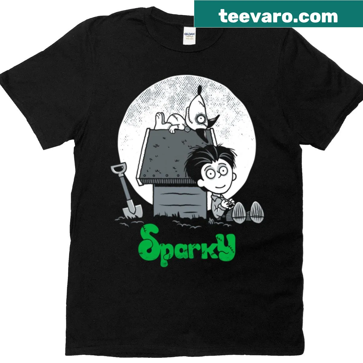 Vintage cartoon goth character on Sparky t-shirt — on a men's t-shirt