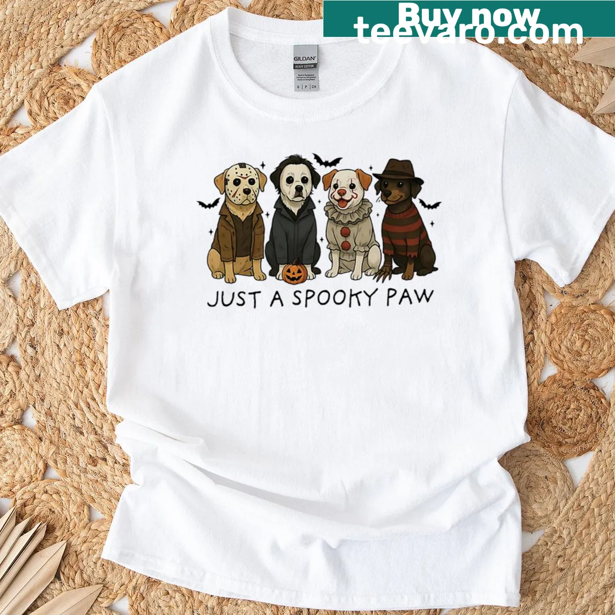 Cute T-shirt with dogs in Halloween costumes. — on a men's t-shirt
